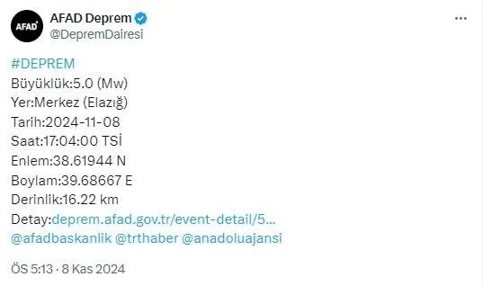 Elazığ'da deprem! AFAD duyurdu